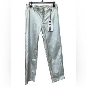 New ~ ALMOST FAMOUS ~ 90s Fit Silver Metallic Dad Jeans Size 3 Small